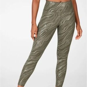 Fabletics PowerHold Olive Green Zebra Print High Waisted Leggings Size Small